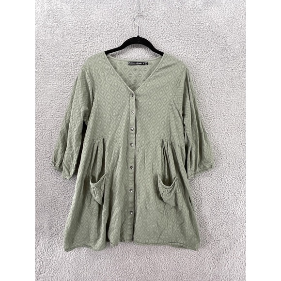 Gudrun Sjoden Tops - Gudrun Sjoden Button Tunic Womens M Green Geometric Puff Sleeve Organic Cotton
